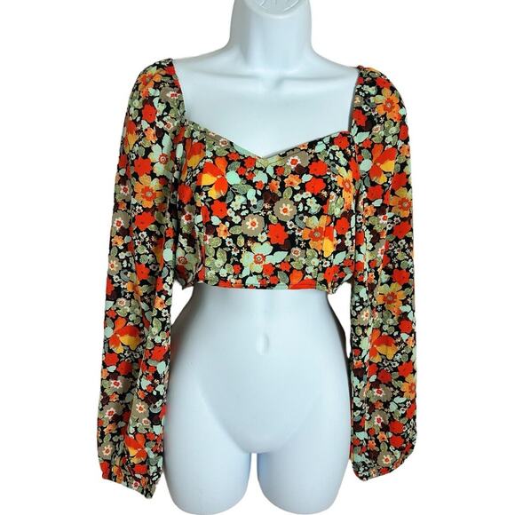 Vero Moda Saga Sweetheart Neck Crop Top Size XS Long-Sleeve Blouse Floral - Picture 7 of 12